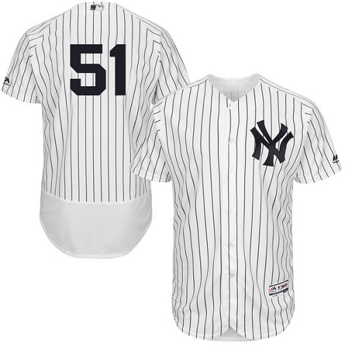 Yankees #51 Bernie Williams White Strip Flexbase Authentic Collection Stitched MLB Jersey